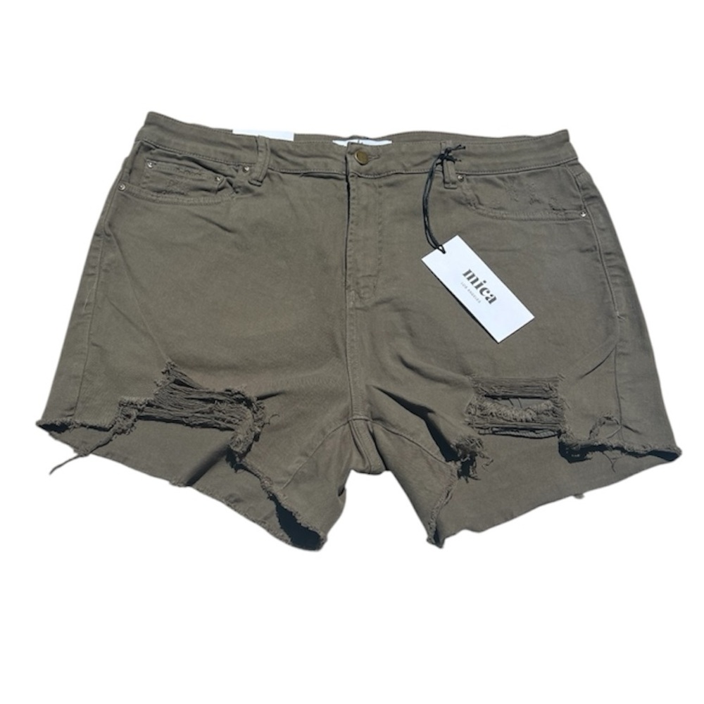 NWT Mica High Rise Olive Green Distressed Denim Shorts Size 1X